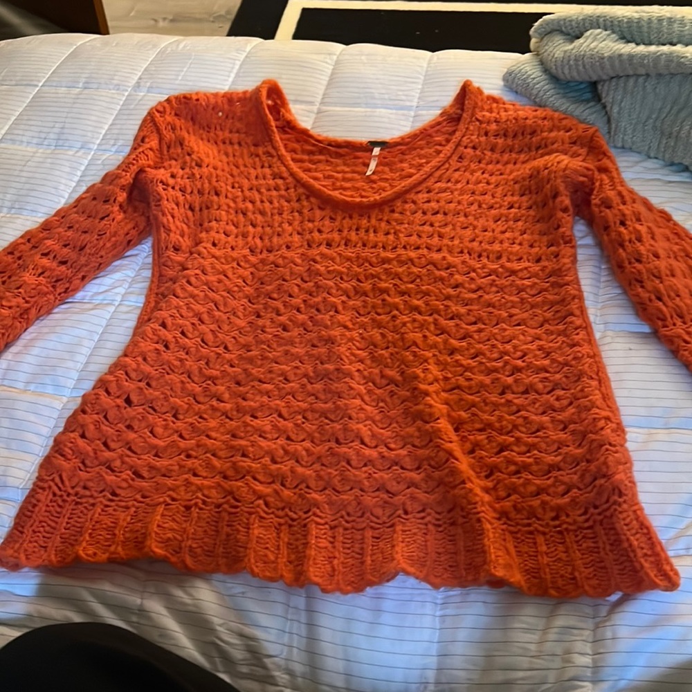 Free people orange open knit sweater